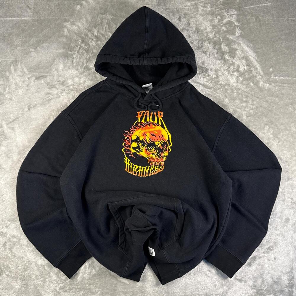 Your Highness Consciousness Mens Black Skeleton Flame Graphic Hoodie Size XL